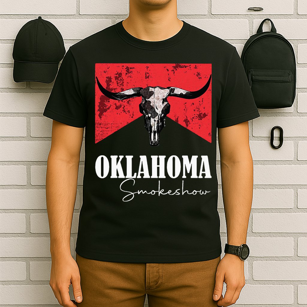 Boho Bull Skull Cow Oklahoma Smokeshow Western Country T-Shirt