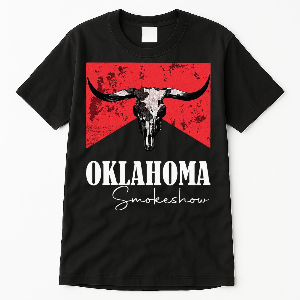 Boho Bull Skull Cow Oklahoma Smokeshow Western Country Tall T-Shirt