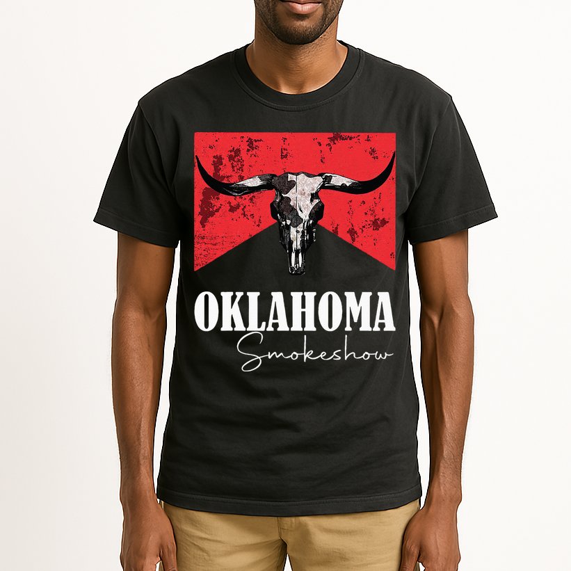 Boho Bull Skull Cow Oklahoma Smokeshow Western Country Tall T-Shirt