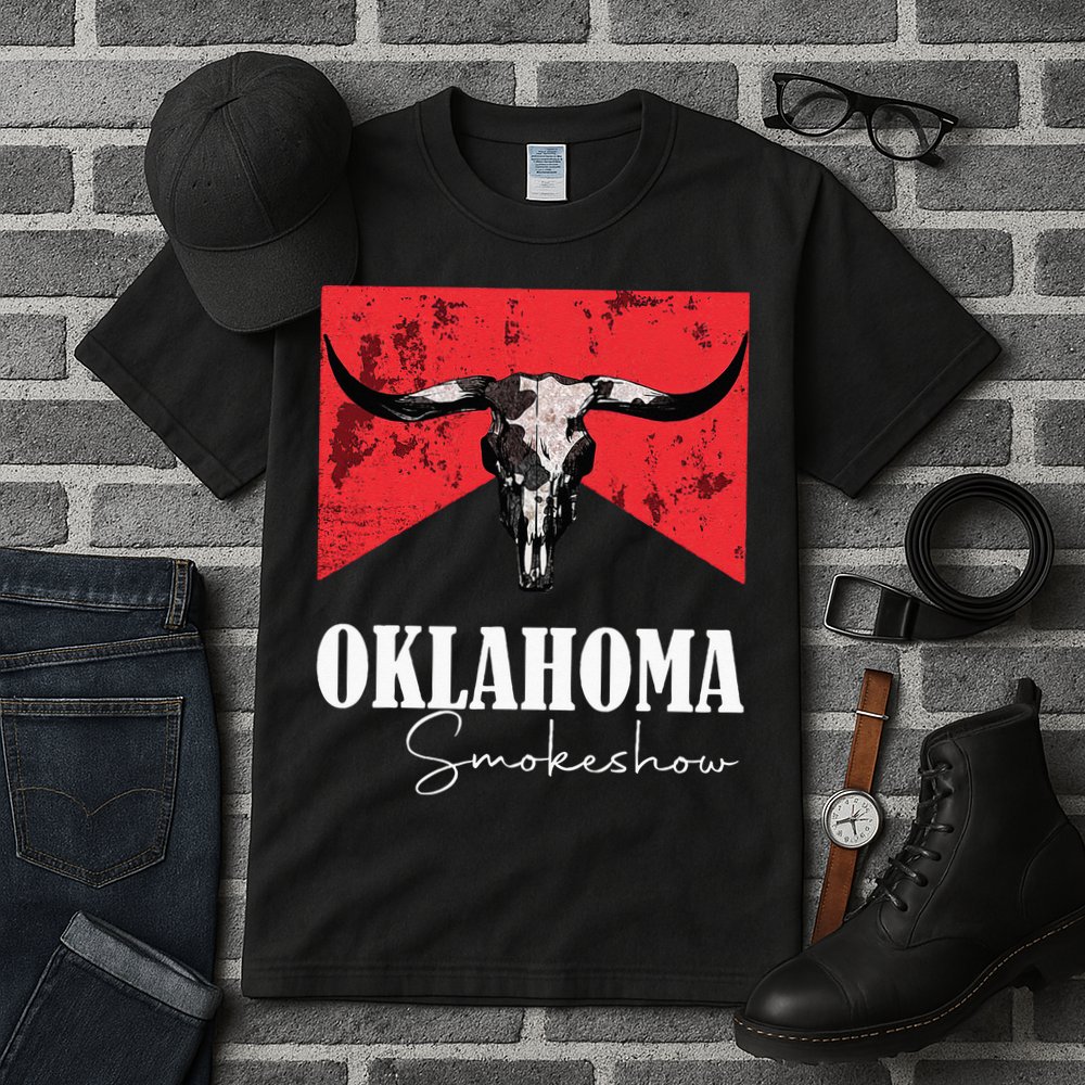 Boho Bull Skull Cow Oklahoma Smokeshow Western Country Tall T-Shirt
