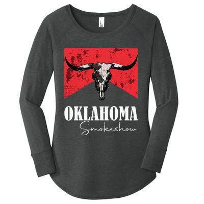 Boho Bull Skull Cow Oklahoma Smokeshow Western Country Women's Perfect Tri Tunic Long Sleeve Shirt