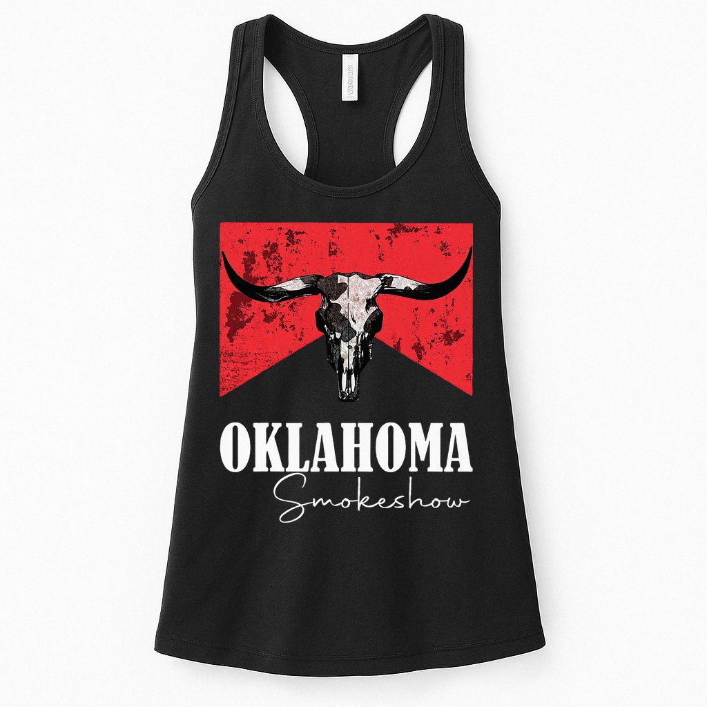 Boho Bull Skull Cow Oklahoma Smokeshow Western Country Womens Tank Top