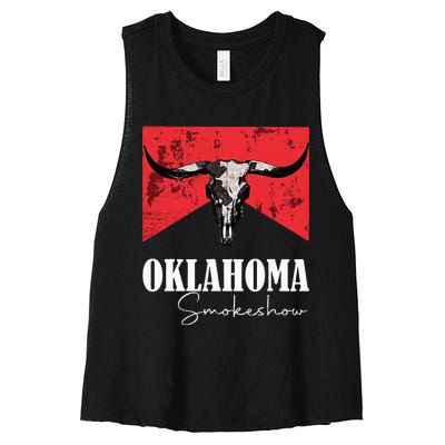 Boho Bull Skull Cow Oklahoma Smokeshow Western Country Women's Racerback Cropped Tank