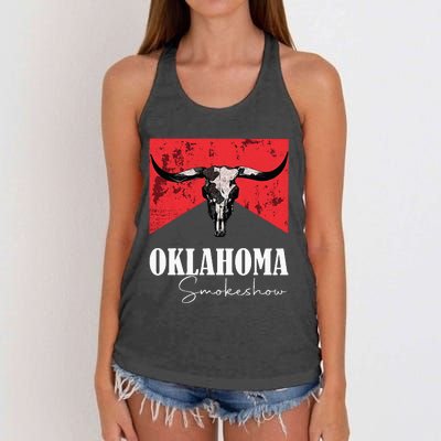 Boho Bull Skull Cow Oklahoma Smokeshow Western Country Women's Knotted Racerback Tank