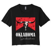 Boho Bull Skull Cow Oklahoma Smokeshow Western Country Women's Crop Top Tee