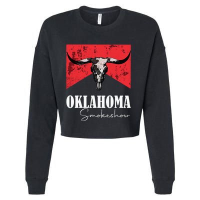 Boho Bull Skull Cow Oklahoma Smokeshow Western Country Cropped Pullover Crew