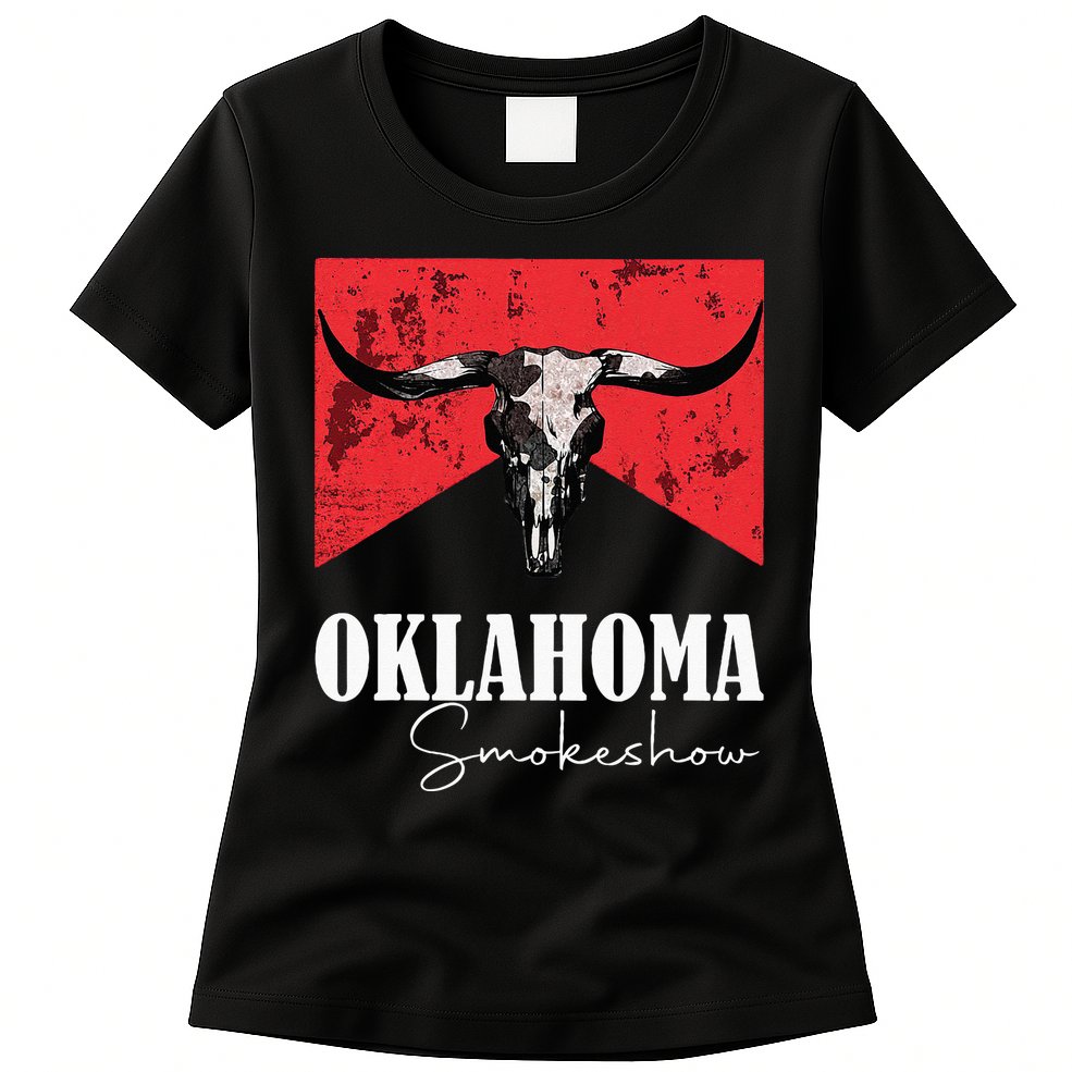Boho Bull Skull Cow Oklahoma Smokeshow Western Country Womens T-Shirt