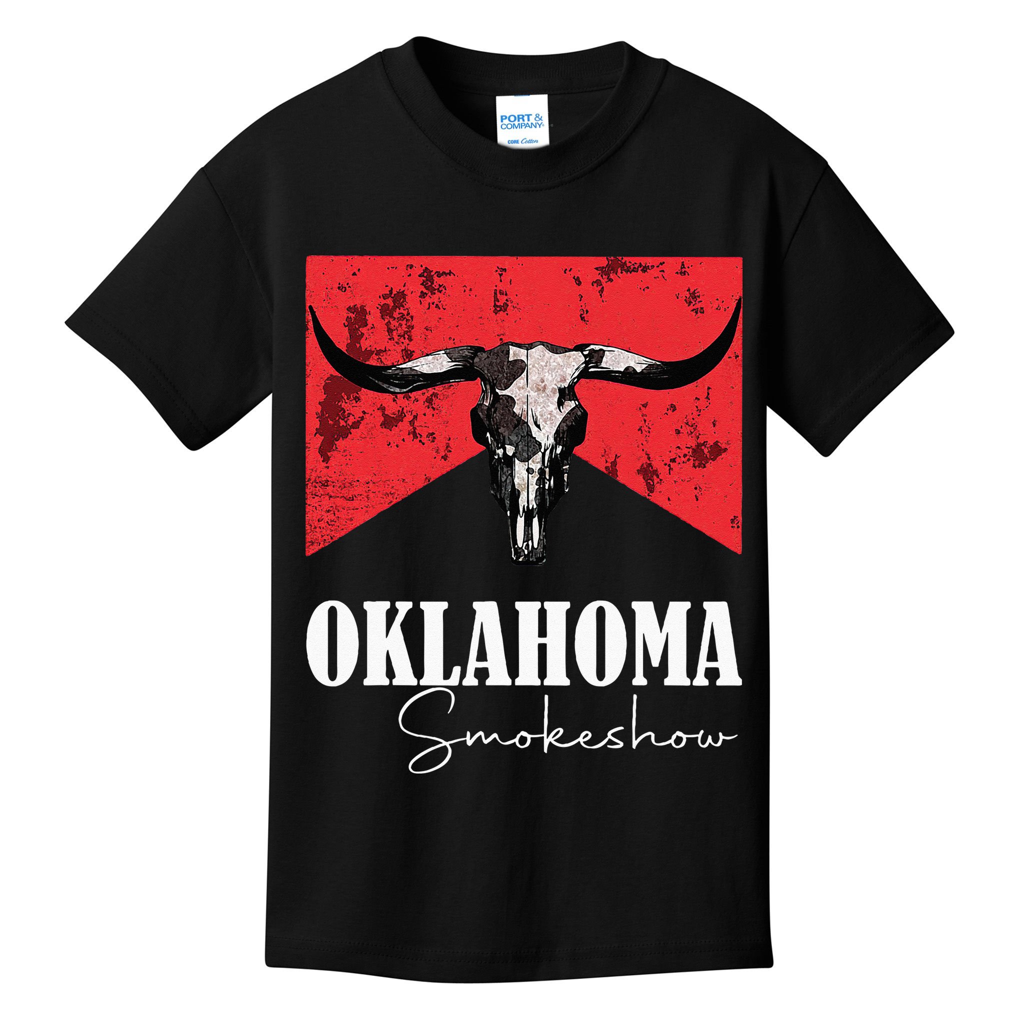 Boho Bull Skull Cow Oklahoma Smokeshow Western Country Kids T-Shirt