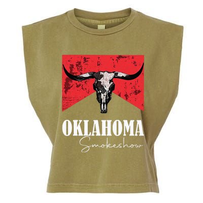 Boho Bull Skull Cow Oklahoma Smokeshow Western Country Garment-Dyed Women's Muscle Tee