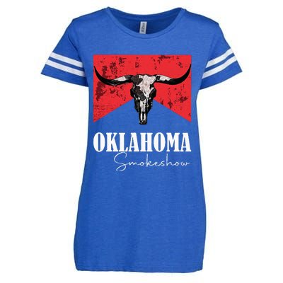 Boho Bull Skull Cow Oklahoma Smokeshow Western Country Enza Ladies Jersey Football T-Shirt