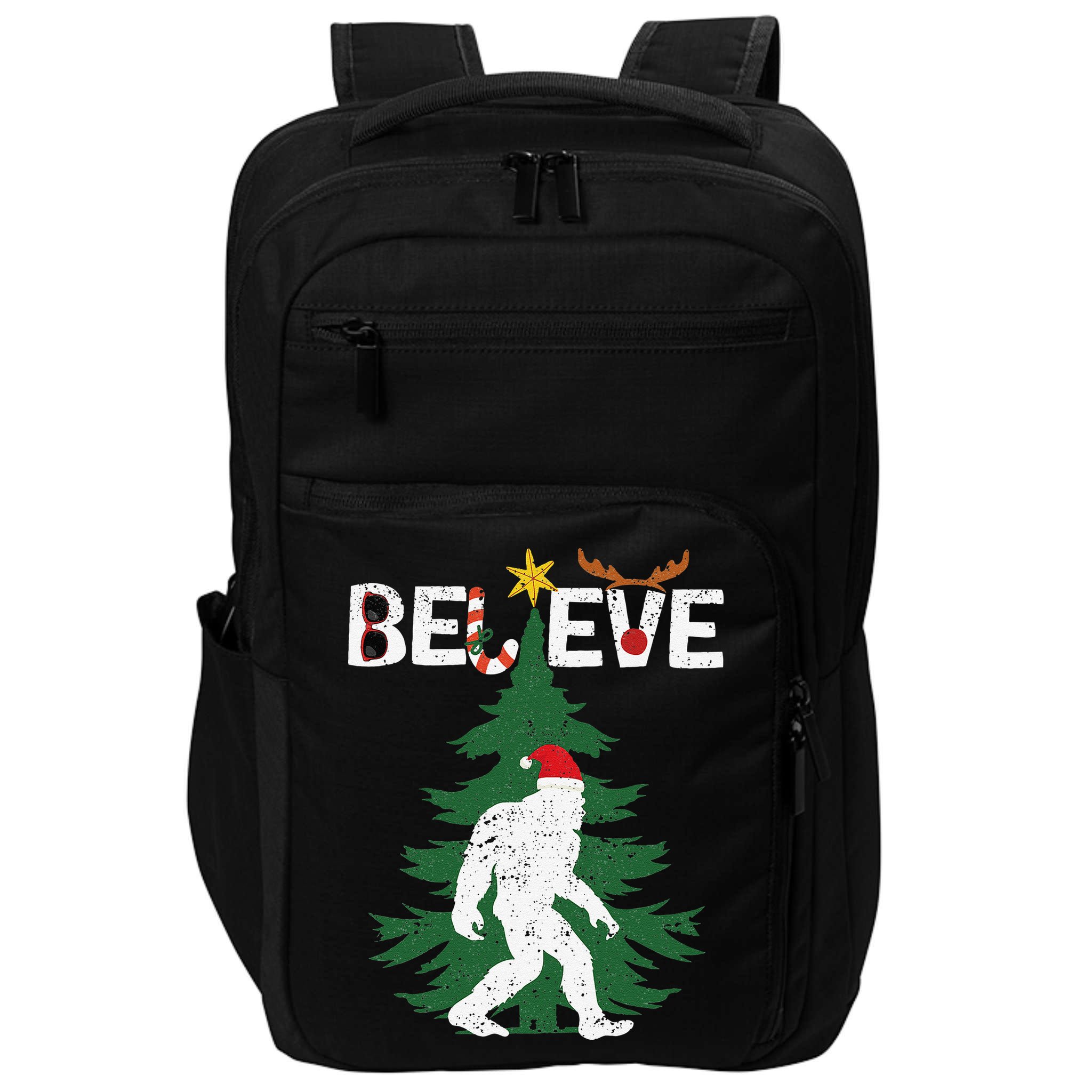 Believe Bigfoot Sasquatch Yeti Santa Hat Christmas Pajamas Impact Tech Backpack