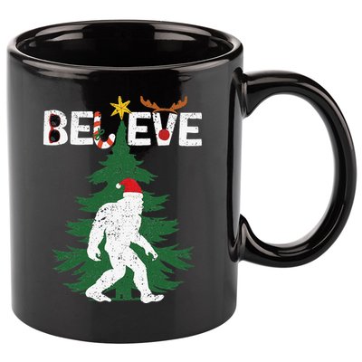 Believe Bigfoot Sasquatch Yeti Santa Hat Christmas Pajamas 11oz C Handle Ceramic Mug