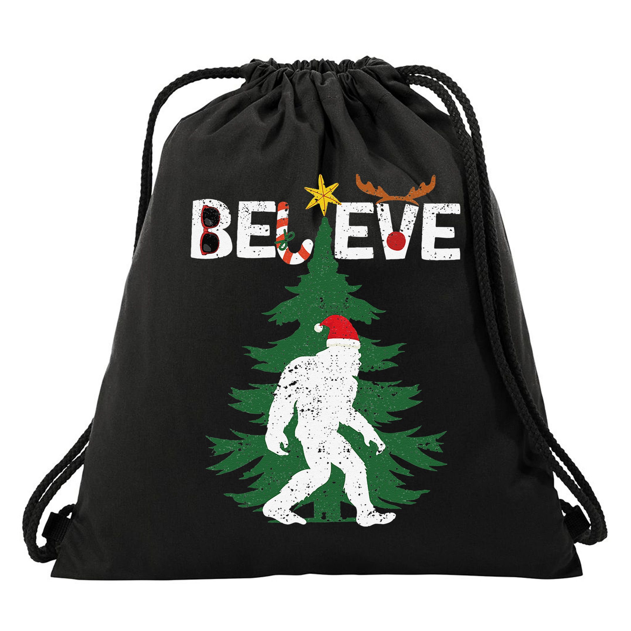 Believe Bigfoot Sasquatch Yeti Santa Hat Christmas Pajamas Drawstring Bag