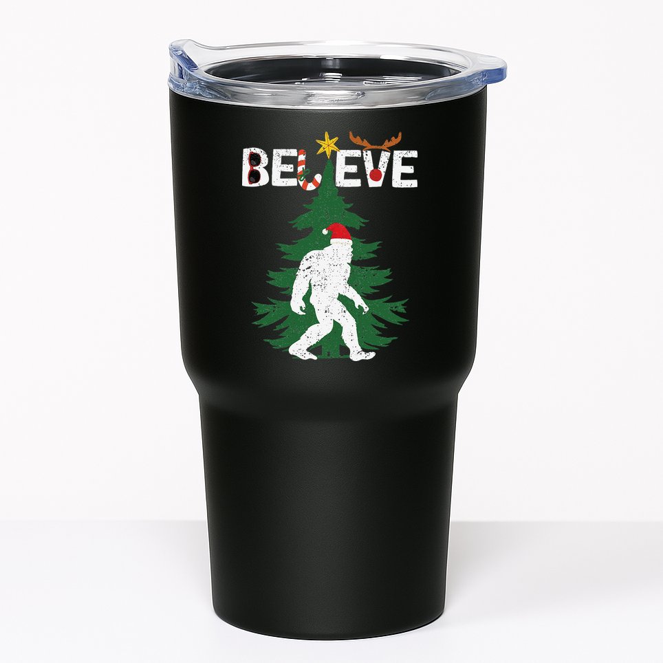Believe Bigfoot Sasquatch Yeti Santa Hat Christmas Pajamas Tumbler