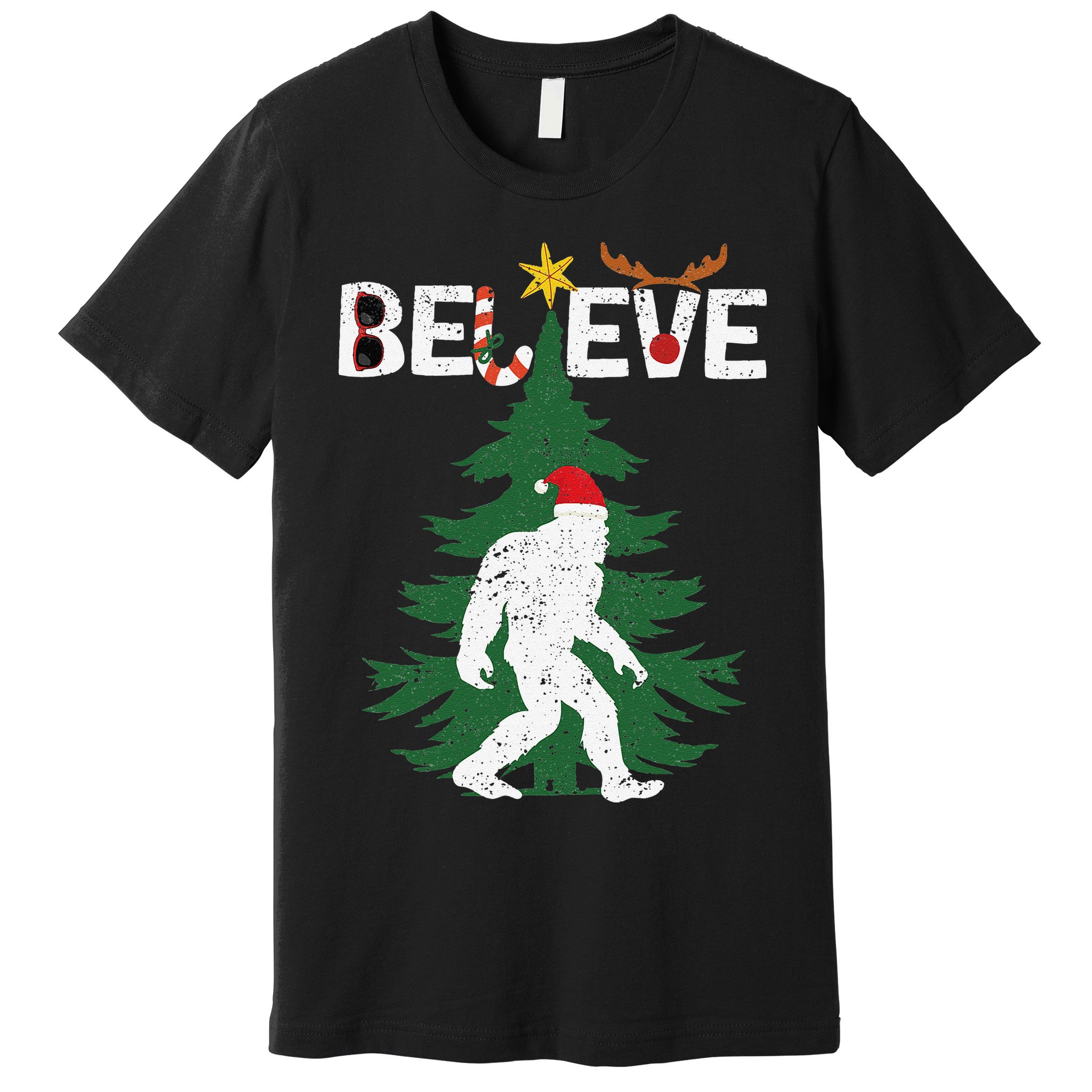 Believe Bigfoot Sasquatch Yeti Santa Hat Christmas Pajamas Premium T-Shirt