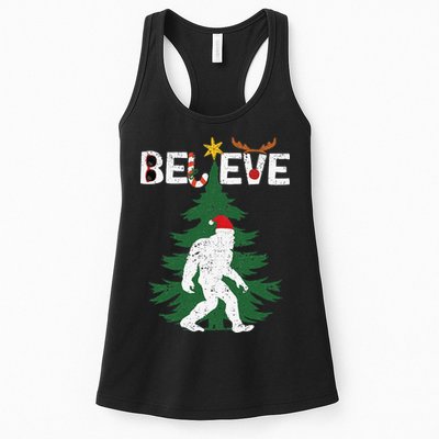 Believe Bigfoot Sasquatch Yeti Santa Hat Christmas Pajamas Womens Tank Top