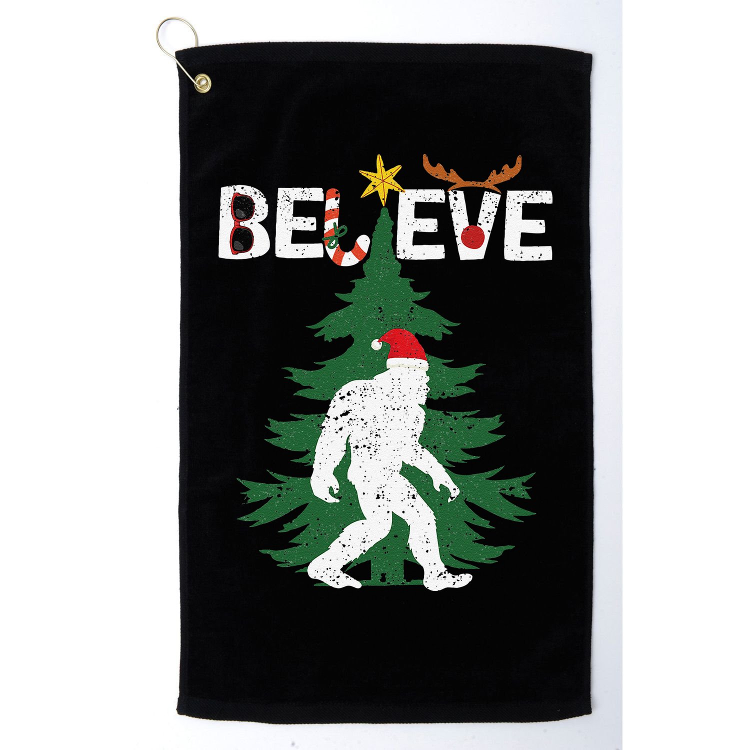 Believe Bigfoot Sasquatch Yeti Santa Hat Christmas Pajamas Golf Towel