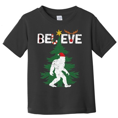 Believe Bigfoot Sasquatch Yeti Santa Hat Christmas Pajamas Toddler T-Shirt
