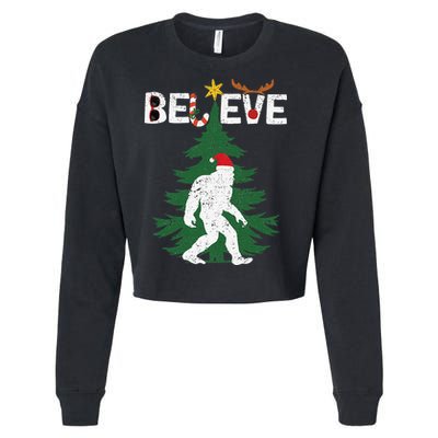 Believe Bigfoot Sasquatch Yeti Santa Hat Christmas Pajamas Cropped Pullover Crew