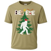 Believe Bigfoot Sasquatch Yeti Santa Hat Christmas Pajamas Cooling Performance Crew T-Shirt