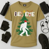 Believe Bigfoot Sasquatch Yeti Santa Hat Christmas Pajamas Cooling Performance Crew T-Shirt