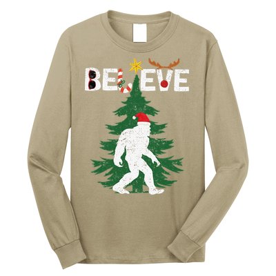 Believe Bigfoot Sasquatch Yeti Santa Hat Christmas Pajamas Long Sleeve Shirt