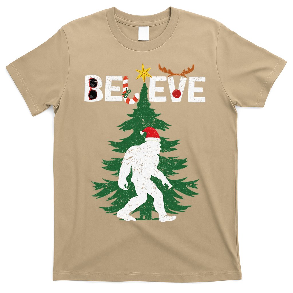 Believe Bigfoot Sasquatch Yeti Santa Hat Christmas Pajamas T-Shirt