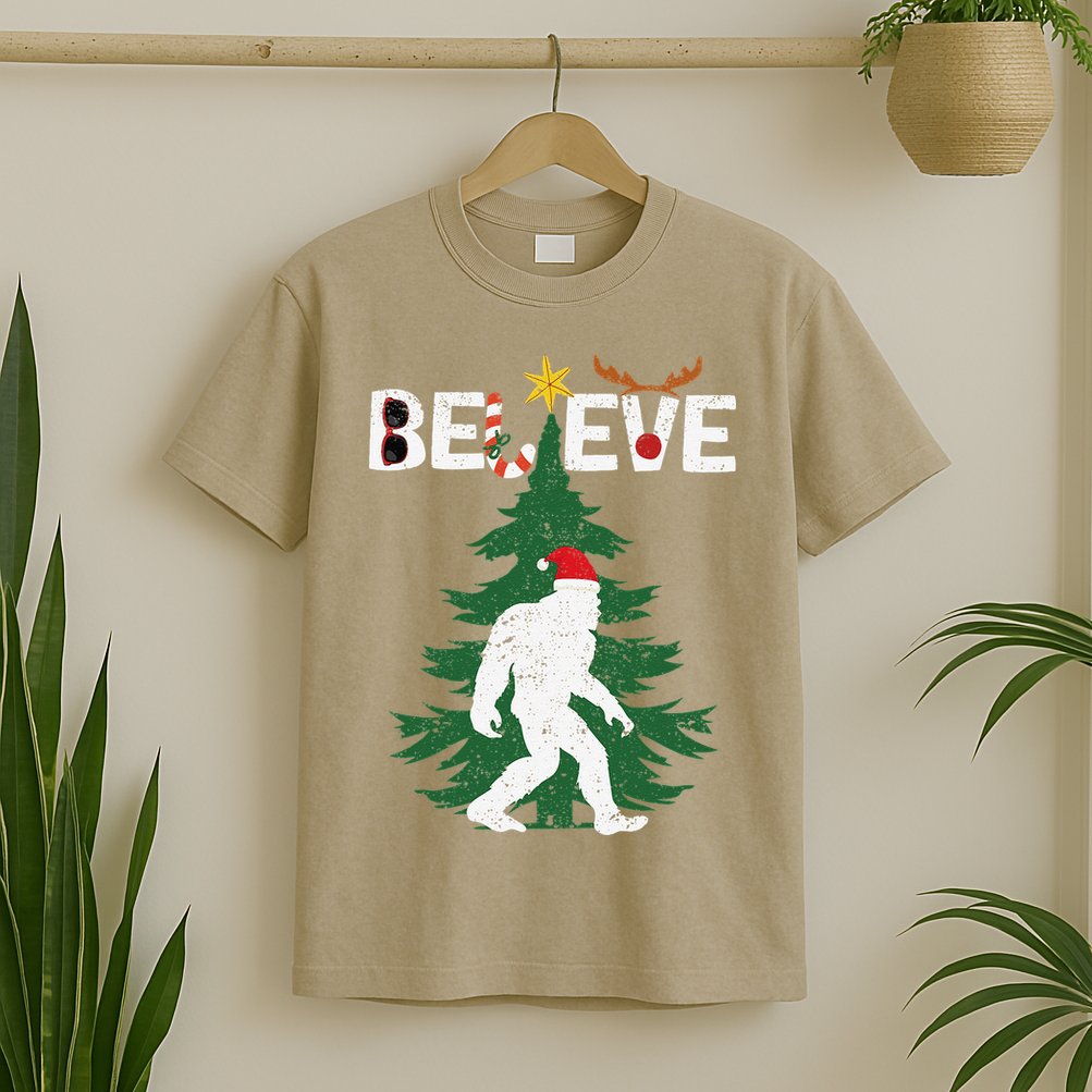 Believe Bigfoot Sasquatch Yeti Santa Hat Christmas Pajamas T-Shirt