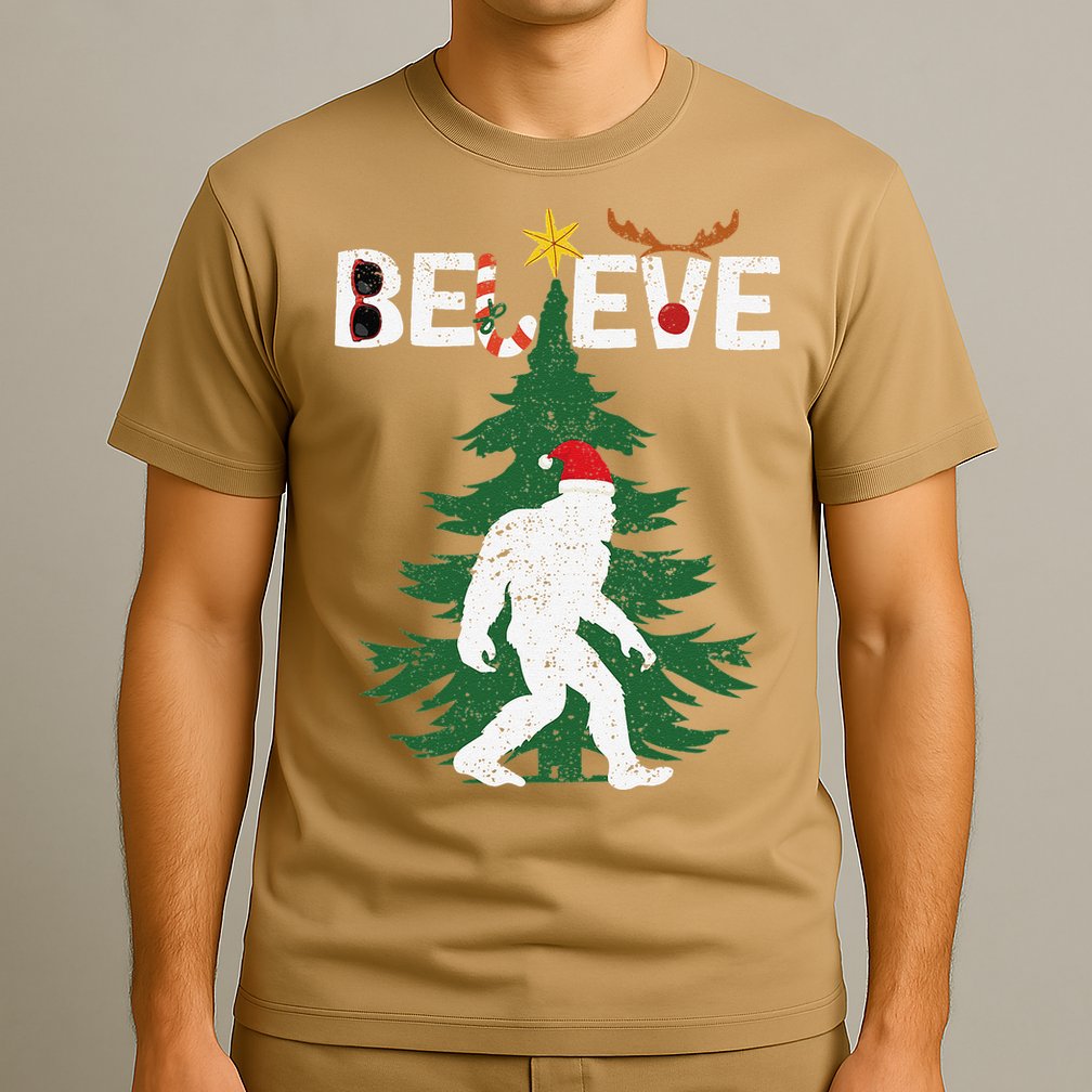 Believe Bigfoot Sasquatch Yeti Santa Hat Christmas Pajamas T-Shirt
