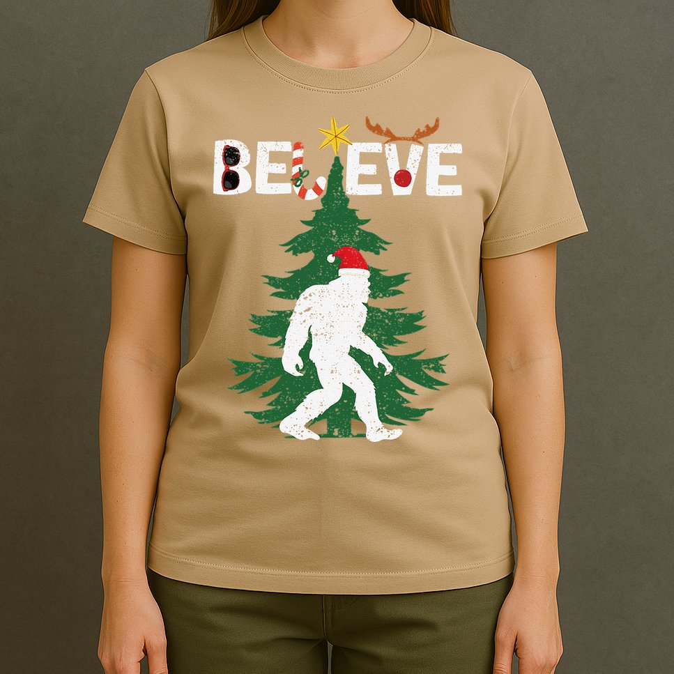 Believe Bigfoot Sasquatch Yeti Santa Hat Christmas Pajamas T-Shirt