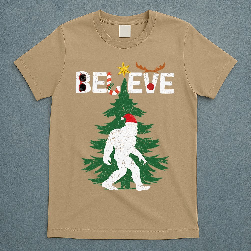 Believe Bigfoot Sasquatch Yeti Santa Hat Christmas Pajamas T-Shirt