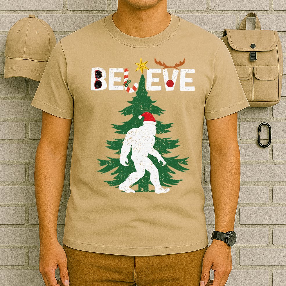 Believe Bigfoot Sasquatch Yeti Santa Hat Christmas Pajamas T-Shirt