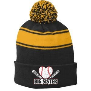 Baseball Big Sister Matching Family funny Baseball Lover Stripe Pom Pom Beanie