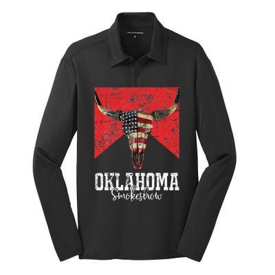 Boho Bull Skull Cow Oklahoma Smokeshow Western Country Silk Touch Performance Long Sleeve Polo