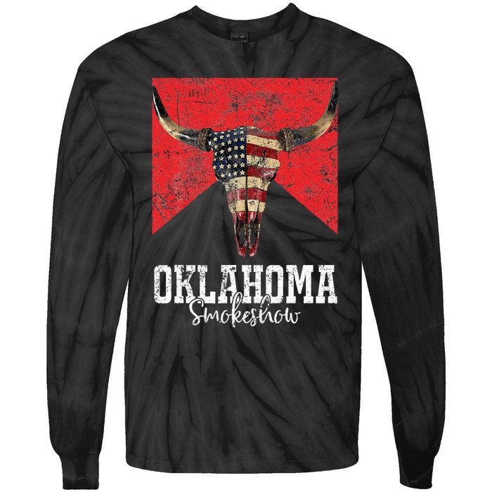 Boho Bull Skull Cow Oklahoma Smokeshow Western Country Tie-Dye Long Sleeve Shirt