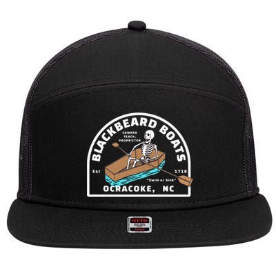 Blackbeard Boat Skeleton Coffin Pirates Ocracoke NC 7 Panel Mesh Trucker Snapback Hat