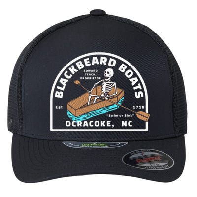 Blackbeard Boat Skeleton Coffin Pirates Ocracoke NC Flexfit Unipanel Trucker Cap