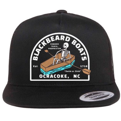 Blackbeard Boat Skeleton Coffin Pirates Ocracoke NC Flat Bill Trucker Hat