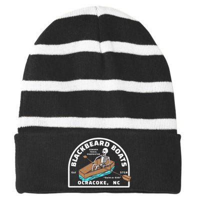 Blackbeard Boat Skeleton Coffin Pirates Ocracoke NC Striped Beanie with Solid Band