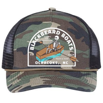 Blackbeard Boat Skeleton Coffin Pirates Ocracoke NC Retro Rope Trucker Hat Cap