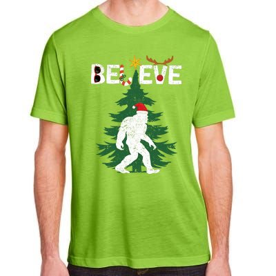 Believe Bigfoot Sasquatch Yeti Santa Hat Christmas Pajamas Adult ChromaSoft Performance T-Shirt