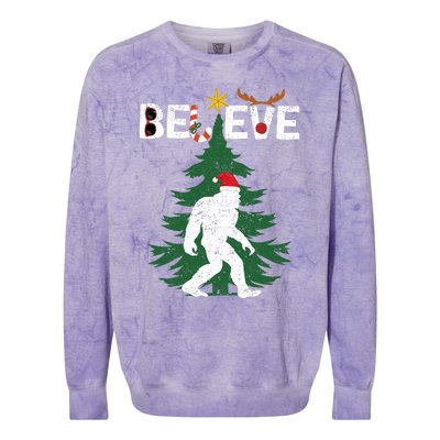 Believe Bigfoot Sasquatch Yeti Santa Hat Christmas Pajamas Colorblast Crewneck Sweatshirt