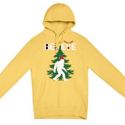 Believe Bigfoot Sasquatch Yeti Santa Hat Christmas Pajamas Premium Pullover Hoodie