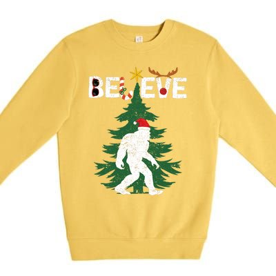 Believe Bigfoot Sasquatch Yeti Santa Hat Christmas Pajamas Premium Crewneck Sweatshirt