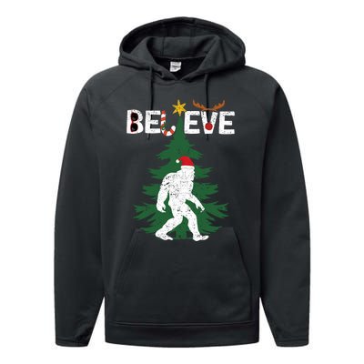 Believe Bigfoot Sasquatch Yeti Santa Hat Christmas Pajamas Performance Fleece Hoodie