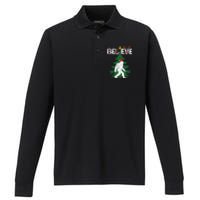 Believe Bigfoot Sasquatch Yeti Santa Hat Christmas Pajamas Performance Long Sleeve Polo