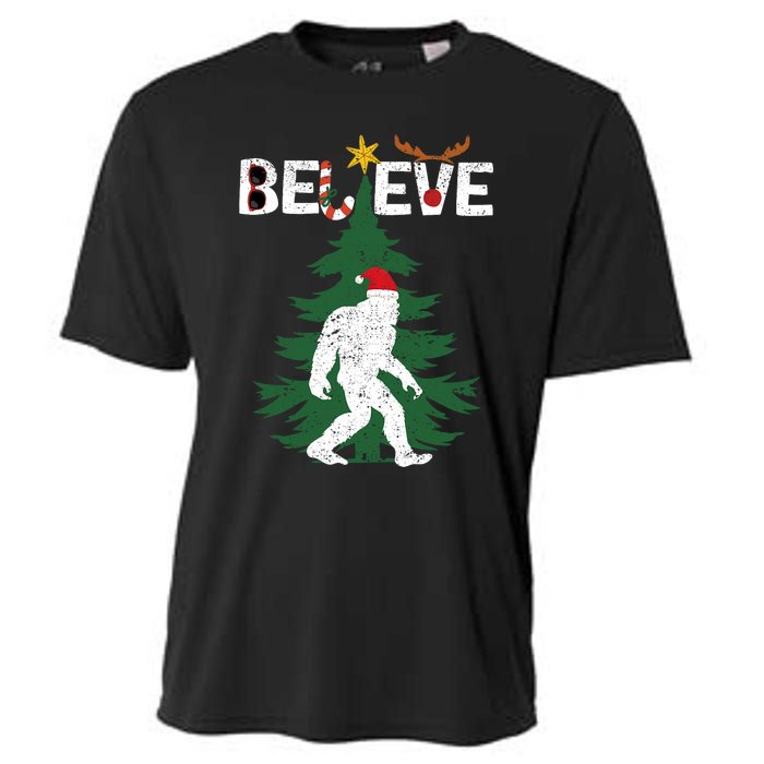 Believe Bigfoot Sasquatch Yeti Santa Hat Christmas Pajamas Cooling Performance Crew T-Shirt