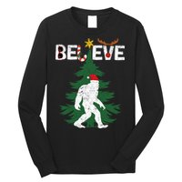 Believe Bigfoot Sasquatch Yeti Santa Hat Christmas Pajamas Long Sleeve Shirt