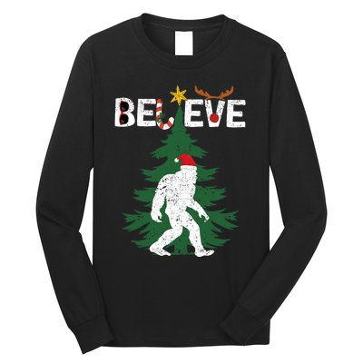 Believe Bigfoot Sasquatch Yeti Santa Hat Christmas Pajamas Long Sleeve Shirt