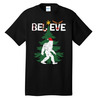 Believe Bigfoot Sasquatch Yeti Santa Hat Christmas Pajamas Tall T-Shirt